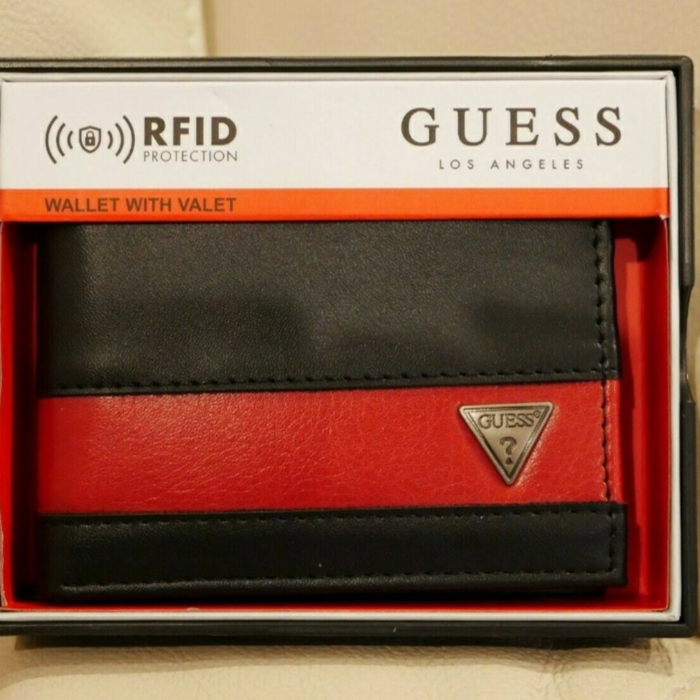 Men's Bifold Black Red Leather Guess Wallet